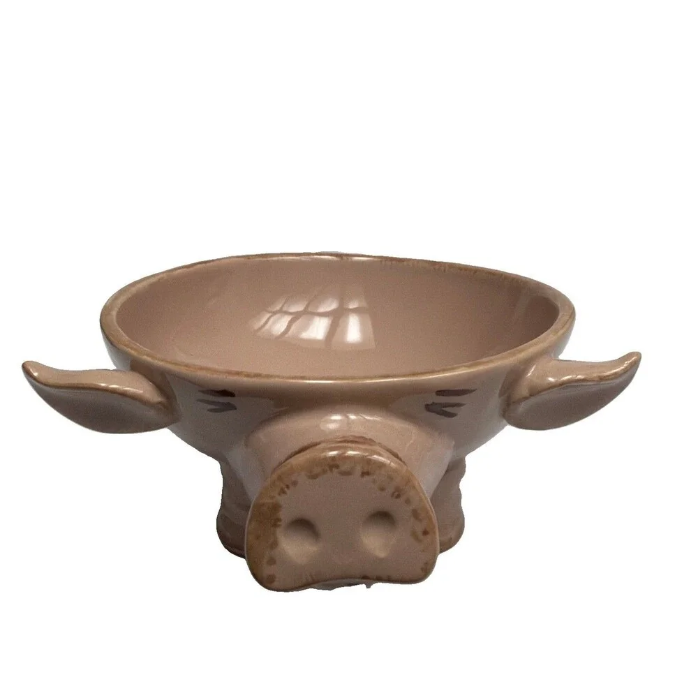 Pink Ceramic Pottery Pig-Shaped Novelty Decorative Dish Bowl Glossy 3” Tall